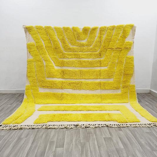 Amazing Yellow Moroccan rug - Hand knotted - Beni ourain rug - all wool berber rug - Custom rug - handmade rug - Genuine lamb wool